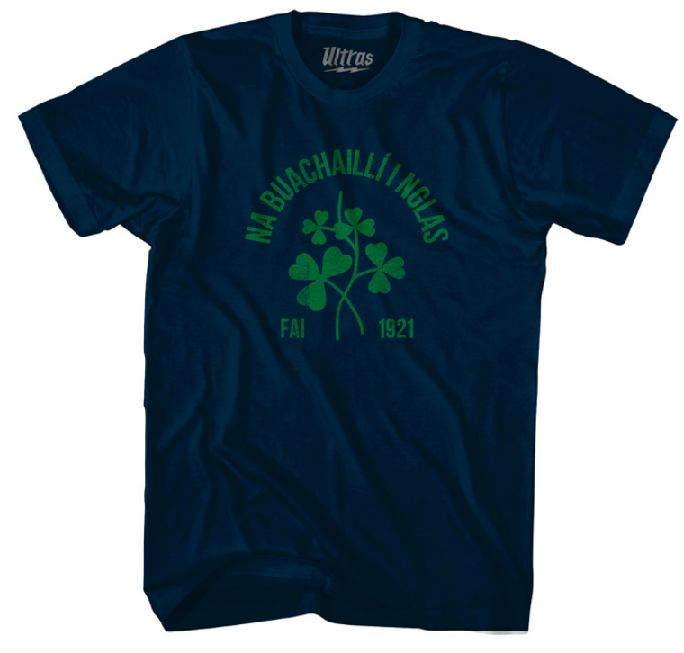 ADULT 3X-LARGE-Ireland Soccer Clover Na Buachailli I Nglas Adult Tri-Blend Navy Blue T-shirt- Final Sale S3X2