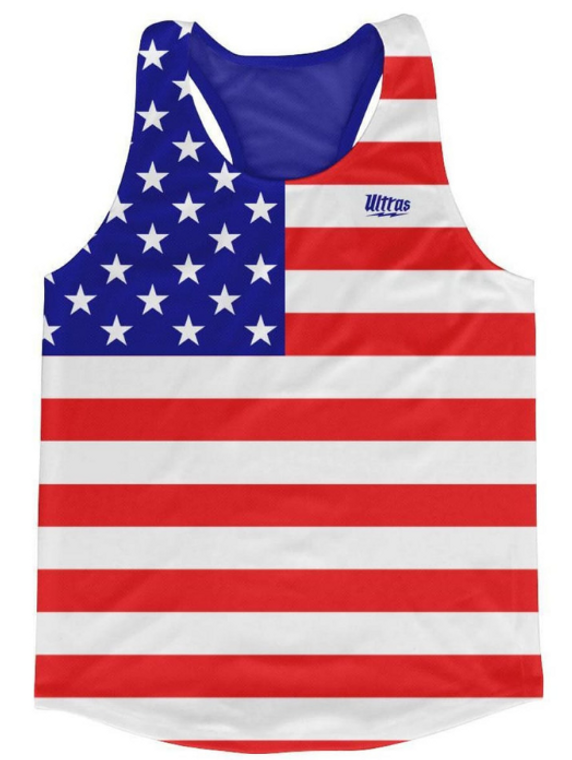 YOUTH MEDIUM-United States Country American Flag Running Tank Top Racerback Track and Cross Country Singlet Jersey Made In USA - Royal Blue- Final Sale T2