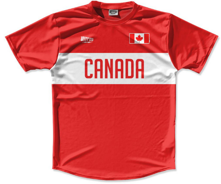 ADULT MEDIUM- Ultras Canada Flag Finish Line Running Cross Country Track Shirt Made In USA - Red- Final Sale J1