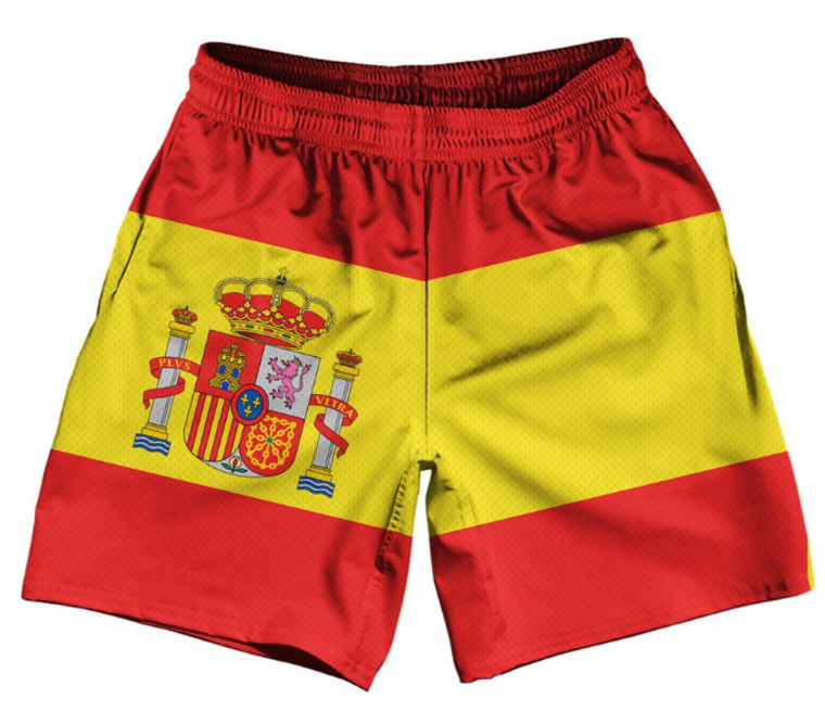 ADULT 3X-LARGE-  Spain Country Flag Athletic Running Fitness Exercise Shorts 7" Inseam Made In USA-Red Yellow Spain Country Flag Athletic Running Fitness Exercise Shorts 7" Inseam Made In USA-Red Yellow- Final Sale ZT42