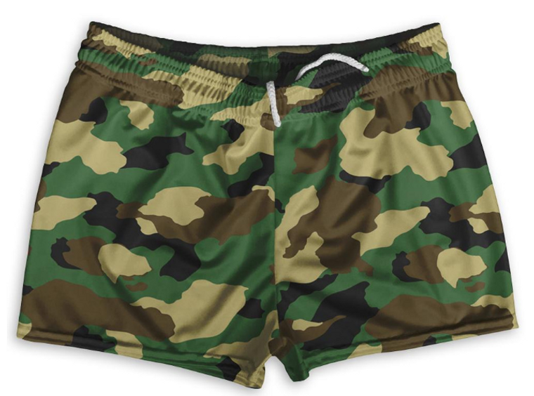 ADULT 2X-LARGE- Army Camo Shorty Short Gym Shorts 2.5"Inseam Made in USA-Camo- Final Sale SXL1