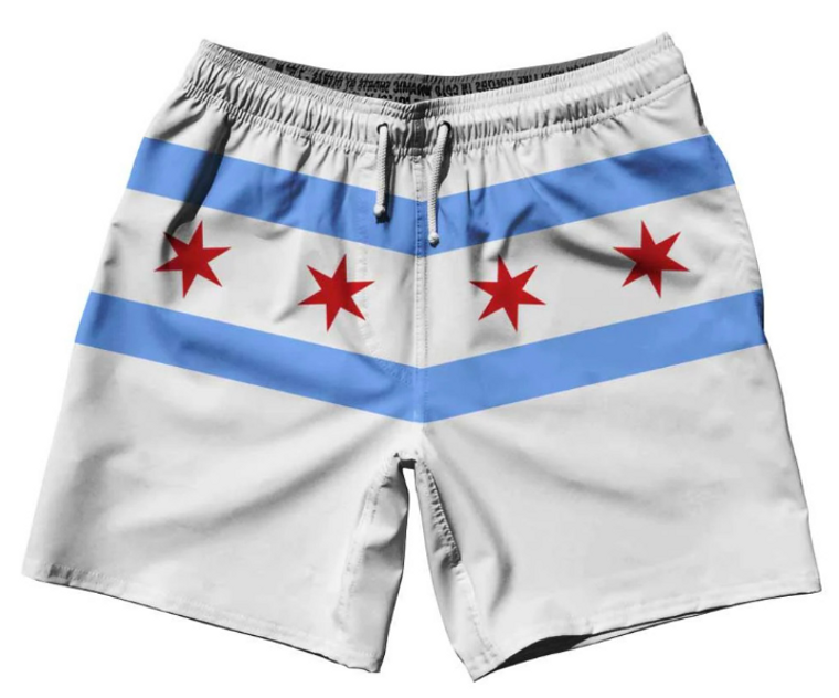 ADULT 4X-LARGE-Chicago Flag White Swim Shorts 7.5" - White- Final Sale ZT44
