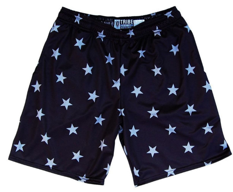 ADULT LARGE-Tribe Lacrosse Stars Black Lacrosse Shorts Made in USA - Navy- Final Sale ZT44