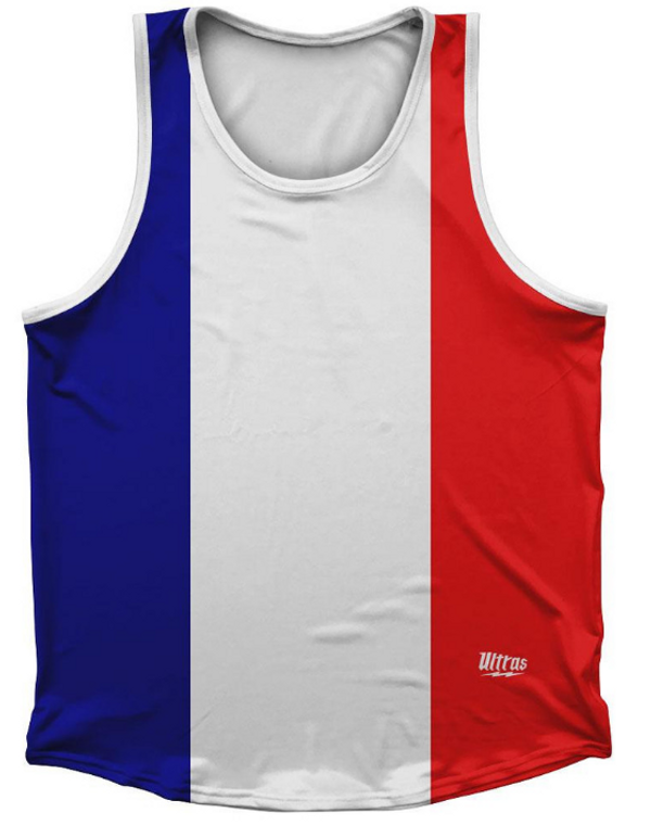 ADULT MEDIUM- France Country Flag Sport Tank Top Made In USA-Red White Blue- Final Sale SM2