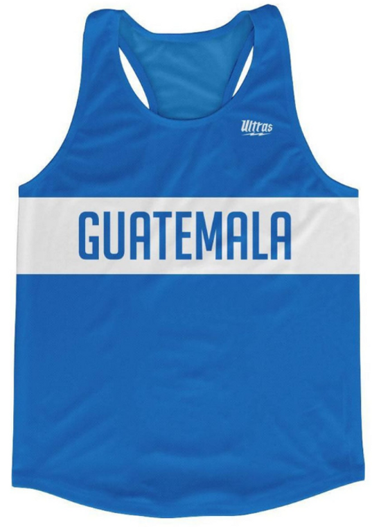 ADULT LARGE- Guatemala Country Finish Line Running Tank Top Racerback Track and Cross Country Singlet Jersey Made In USA-White Blue- Final Sale SL21