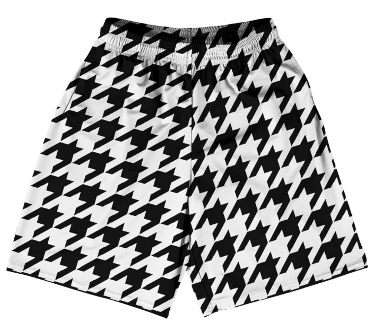 ADULT MEDIUM- Black And White Houndstooth Lacrosse Shorts Made In USA- Final Sale ZT44