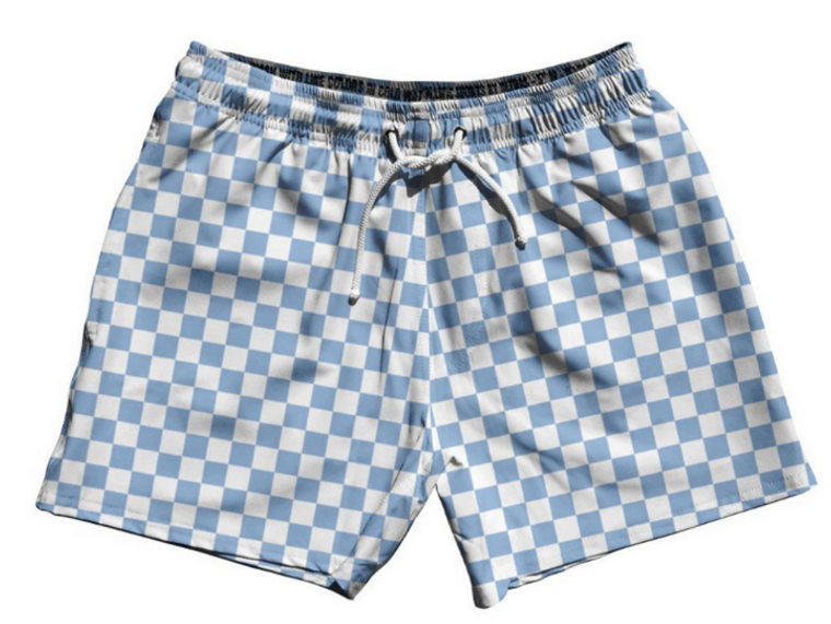 Adult X-LARGE- Blue & White Checkerboard 5" Swim Shorts Made in USA - Blue & White- Final Sale SXL4