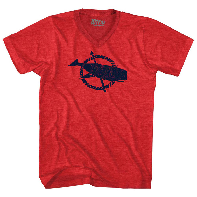 Nantucket Flag Adult Tri-Blend V-neck T-shirt - Athletic Red