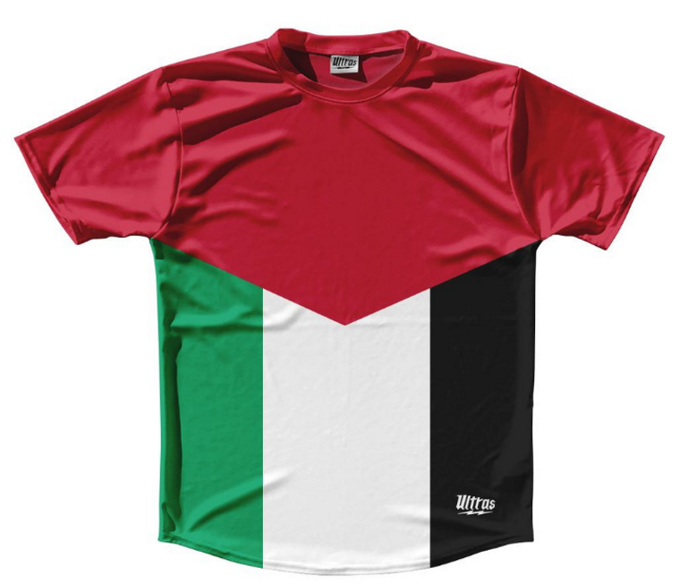 YOUTH MEDIUM-Palestine Country Flag Running Shirt Track Cross Country Performance Top Made In USA - Red Black- Final Sale F5