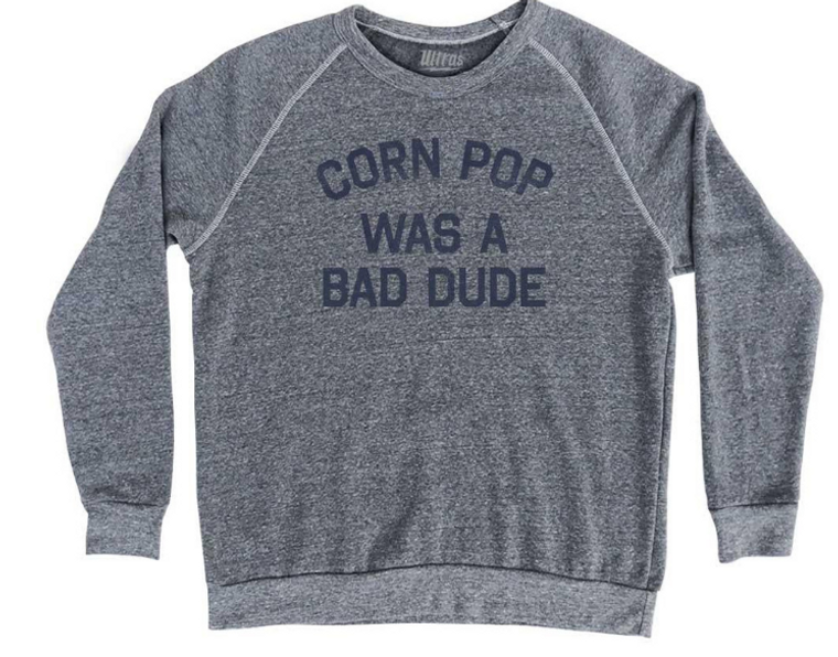 ADULT MEDIUM-Corn Pop Was A Bad Dude Adult Tri-Blend Sweatshirt - Athletic Grey- Final Sale  Z11