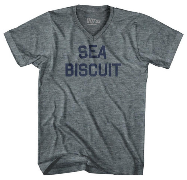 ADULT MEDIUM-Sea Biscuit Adult Tri-Blend V-Neck T-Shirt - Athletic Grey- Final Sale Z1