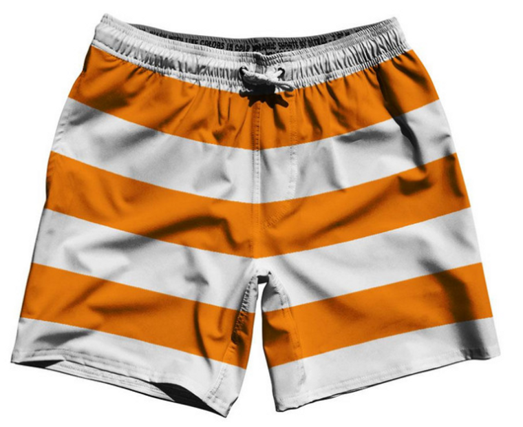 ADULT 3X-LARGE-Tennessee Orange & White Horizontal Stripe 7" Swim Shorts Made in USA - Orange & White- Final Sale ZT44