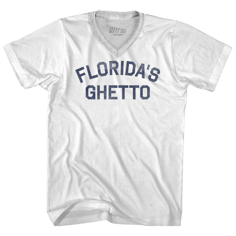 Florida's Ghetto Adult Tri-Blend V-neck T-shirt - White
