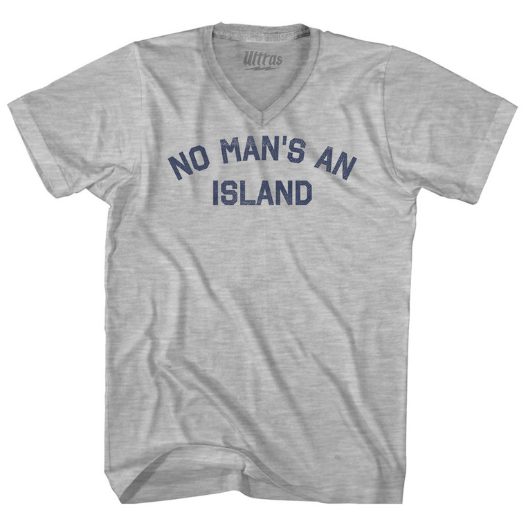 No Man's An Island Adult Cotton V-neck T-shirt - Grey Heather