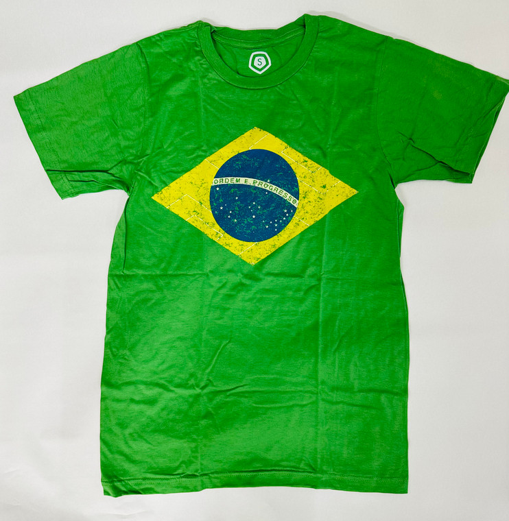 ADULT SMALL- Brazil Flag- Kelly- Cotton T-shirt- Final Sale Z9