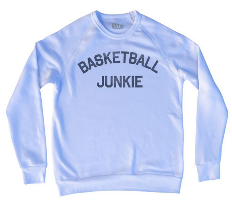 ADULT MEDIUM-Basketball Junkie Adult Tri-Blend Sweatshirt - White- Final Sale Z11