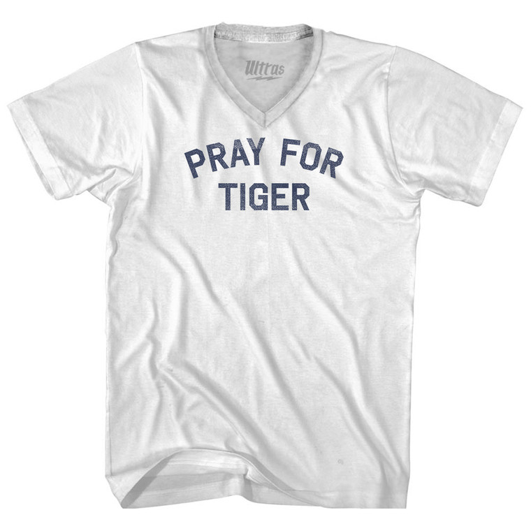 Pray For Tiger Adult Tri-Blend V-neck T-shirt - White