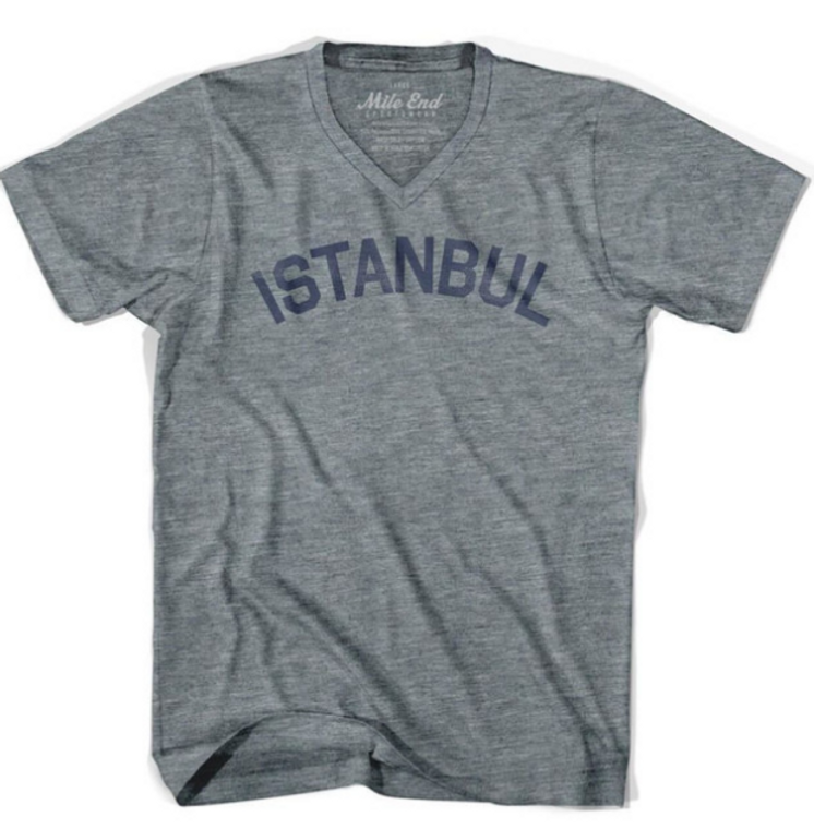 ADULT MEDIUM-Istanbul City Vintage V-neck T-shirt - Athletic Grey- Final Sale Z33