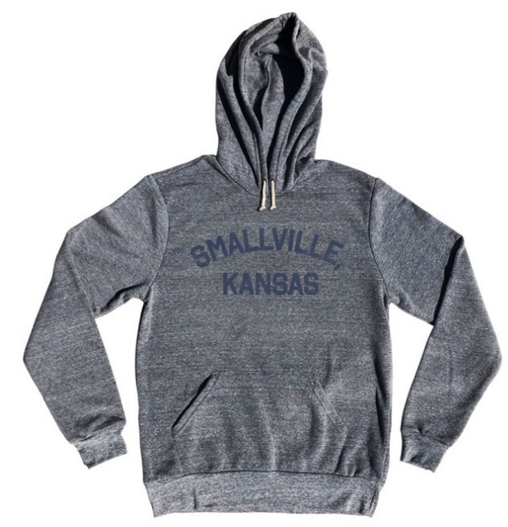 ADULT X-SMALL-Smallville, Kansas "Black Print" Tri-Blend Hoodie - Athletic Grey- Final Sale Z22