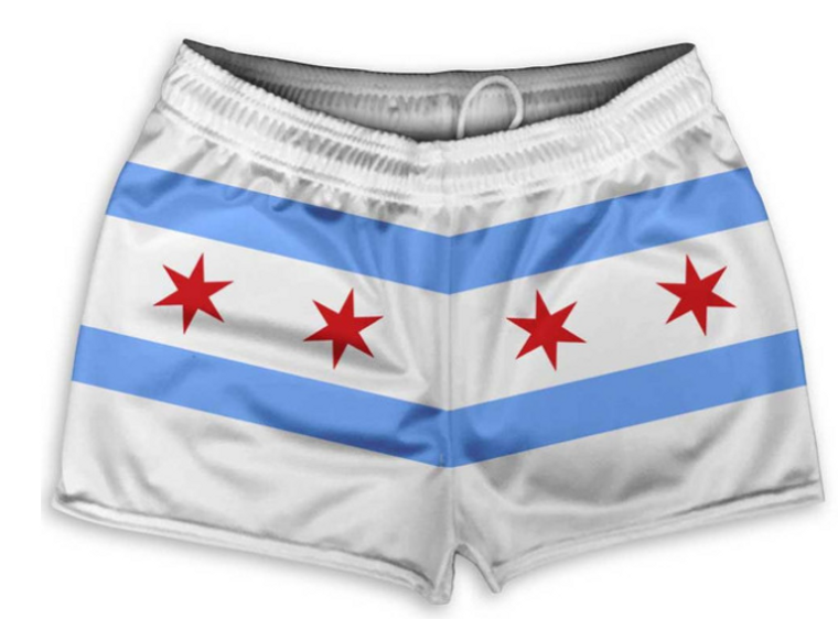 ADULT LARGE- Chicago Flag White Shorty Short Gym Shorts 2.5" Inseam Made in USA - White- Final Sale SL19