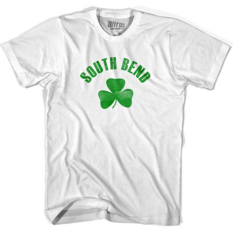 ADULT SMALL -South Bend Shamrock Cotton T-shirt - White- Final Sale Z77