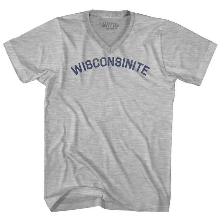 Wisconsinite Adult Cotton V-neck T-shirt - Grey Heather