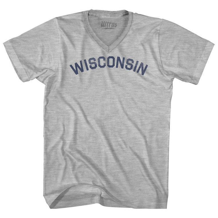 Wisconsin Adult Cotton V-neck T-shirt - Grey Heather