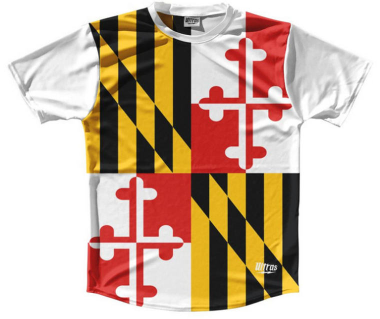 ADULT MEDIUM- Ultras Maryland State Flag Running Cross Country Track Shirt Made In USA - White Red Yellow- Final Sale SM1