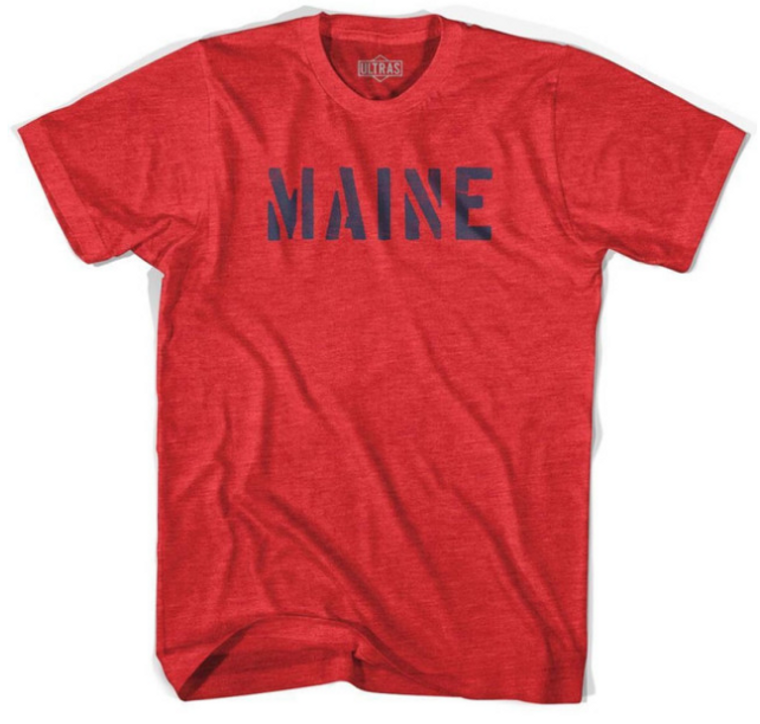 ADULT SMALL-Maine State Stencil Adult Tri-Blend T-shirt - Heather Red- Final Sale Z6