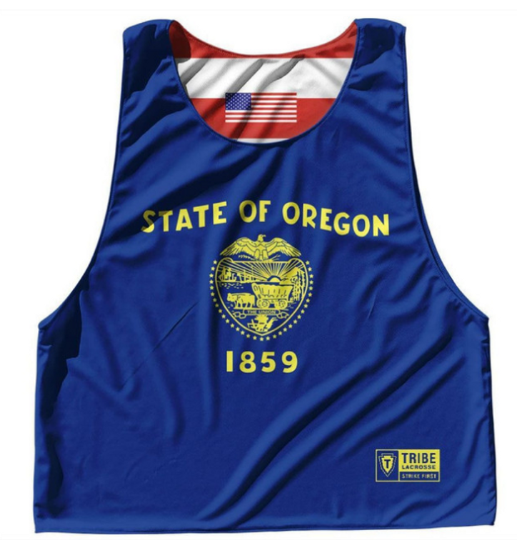 YOUTH X-LARGE- Oregon State Flag and American Flag Reversible Lacrosse Pinnie Made In USA - Royal Blue- Final Sale R1