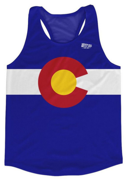 ADULT SMALL- Colorado State Flag Running Tank Top Racerback Track and Cross Country Singlet Jersey Made In USA - Blue & White- Final Sale  T3