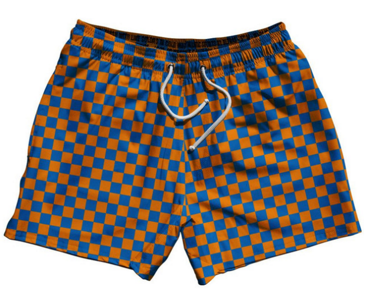 ADULT LARGE- Royal & Orange Checkerboard 5" Swim Shorts Made in USA - Royal & Orange- Final Sale SL7