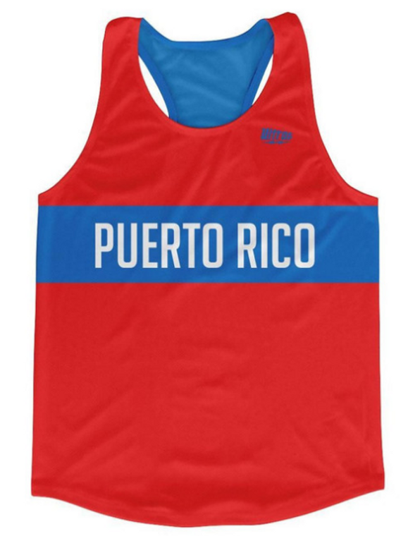 ADULT X-SMALL- Puerto Rico Country Finish Line Running Tank Top Racerback Track and Cross Country Singlet Jersey Made In USA - Blue Red- Final Sale T3