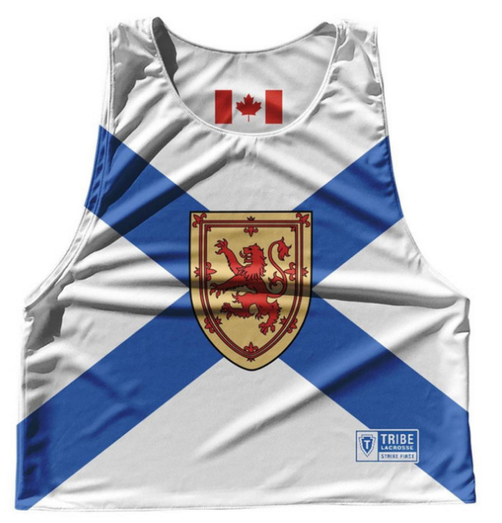 ADULT MEDIUM- Nova Scotia Province Flag and Canada Flag Reversible Lacrosse Pinnie Made In USA - White- Final Sale R1