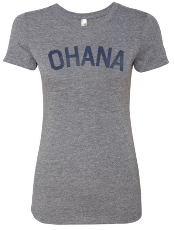 WOMEN SMALL- Ohana Hawaiian Family Hawaii Womens Tri-Blend Junior Cut T-shirt - Athletic Grey- Final Sale F7