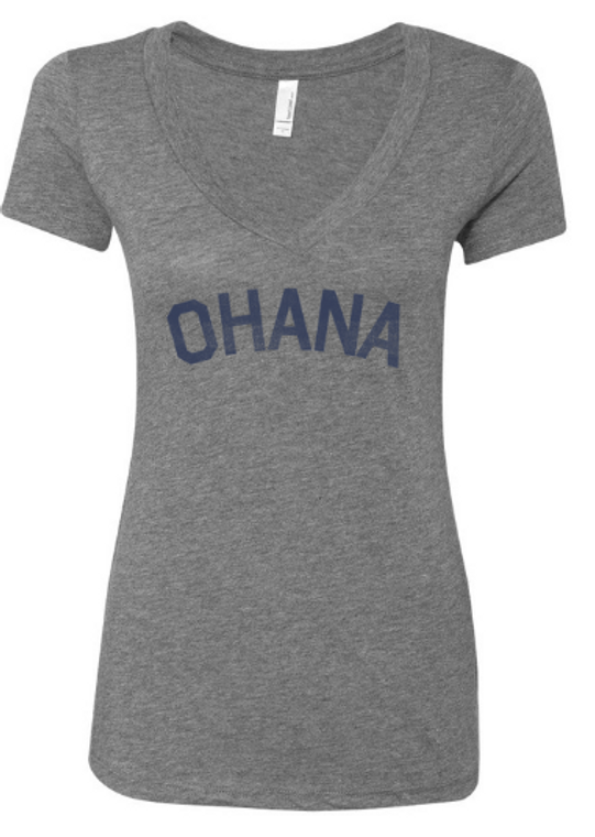 WOMEN SMALL- Ohana Tri-Blend V-Neck Womens Junior Cut T-Shirt - Athletic Grey- Final Sale F7