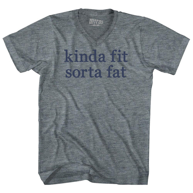 Kinda Fit Sorta Fat Rage Font Adult Tri-Blend V-neck T-shirt - Athletic Grey