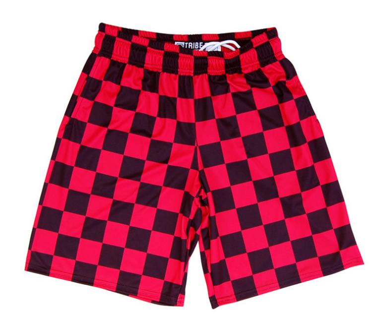 ADULT SMALL- Red and Black Checkerboard Lacrosse Shorts- Final Sale ZT421