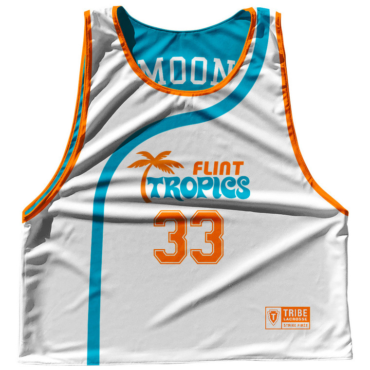 ADULT 4X-LARGE- Flint Tropics- Moon 33- Light Blue/ Orange White- Reversible Basketball Pinnie- Final Sale R1
