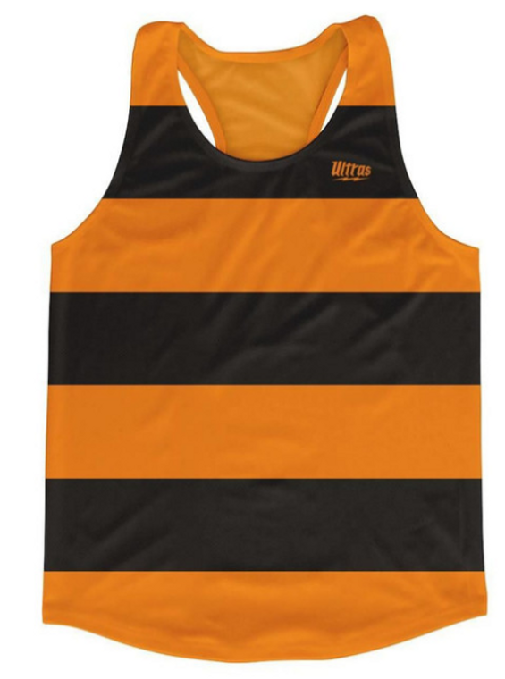 ADULT MEDIUM- Orange & Black Striped Running Tank Top Racerback Track and Cross Country Singlet Jersey Made In USA-Orange & Black- Final Sale T2