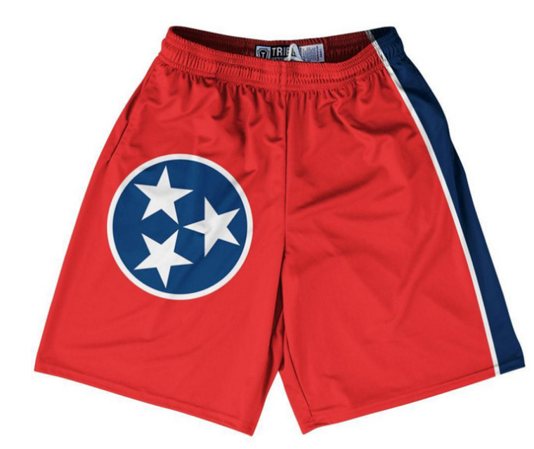 ADULT SMALL- Tennessee State Flag 9" Inseam Lacrosse Shorts Made In USA - Red Blue- Final Sale ZT421