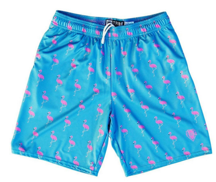 YOUTH SMALL- Pink Flamingo Lacrosse Shorts Made in USA - Aqua Blue- Final Sale F4
