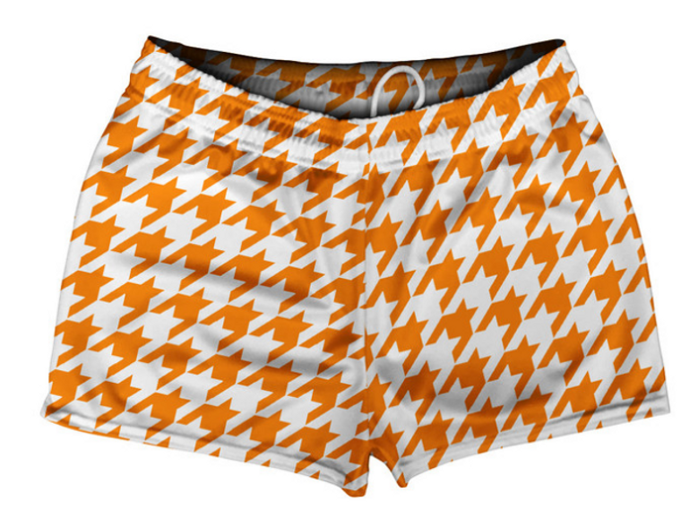 ADULT X-LARGE- Orange Tennessee And White Houndstooth Shorty Short Gym Shorts 2.5" Inseam Made In USA- Final Sale SXL4