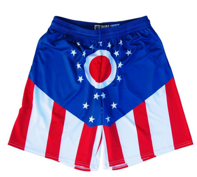 ADULT X-LARGE- Ohio Flag Lacrosse Shorts Made in USA - Red White and Blue- Final Sale ZT421