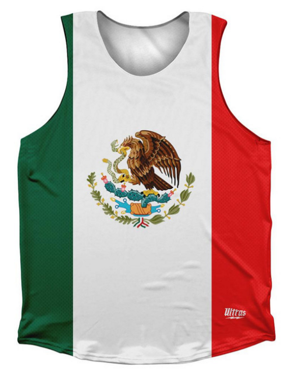 ADULT MEDIUM- Mexico Country Flag Athletic Tank Top Made in USA - White Green- Final Sale SM3