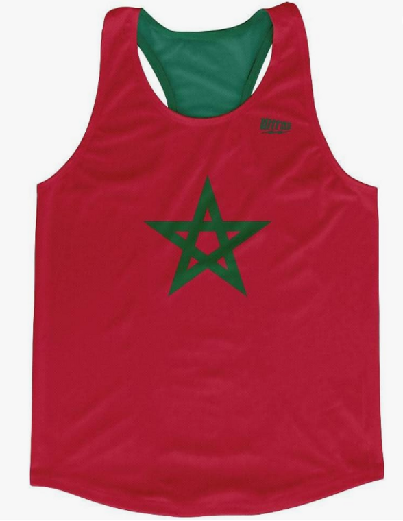 ADULT MEDIUM- Morocco Country Flag Running Tank Top Racerback Track and Cross Country Singlet- Final Sale T2