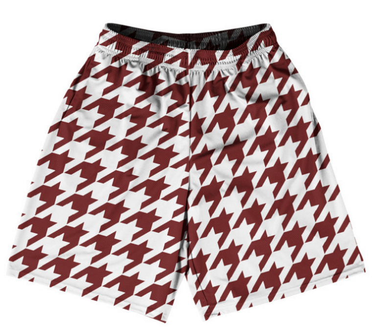 ADULT 2X-LARGE- Maroon White- Houndstooth Lacrosse Short- Final Sale  ZT321