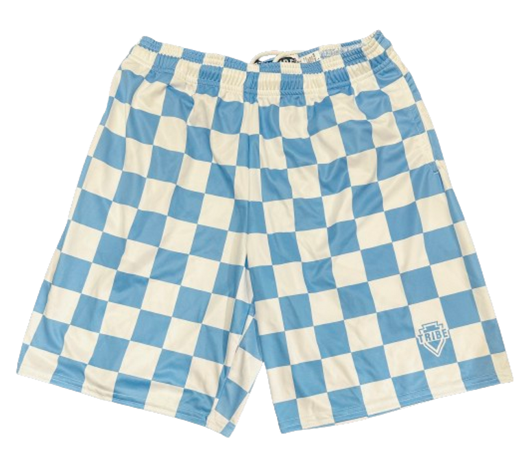 ADULT LARGE- Carolina Blue & White Big Checkerboard- Lacrosse Short- Final Sale ZT321