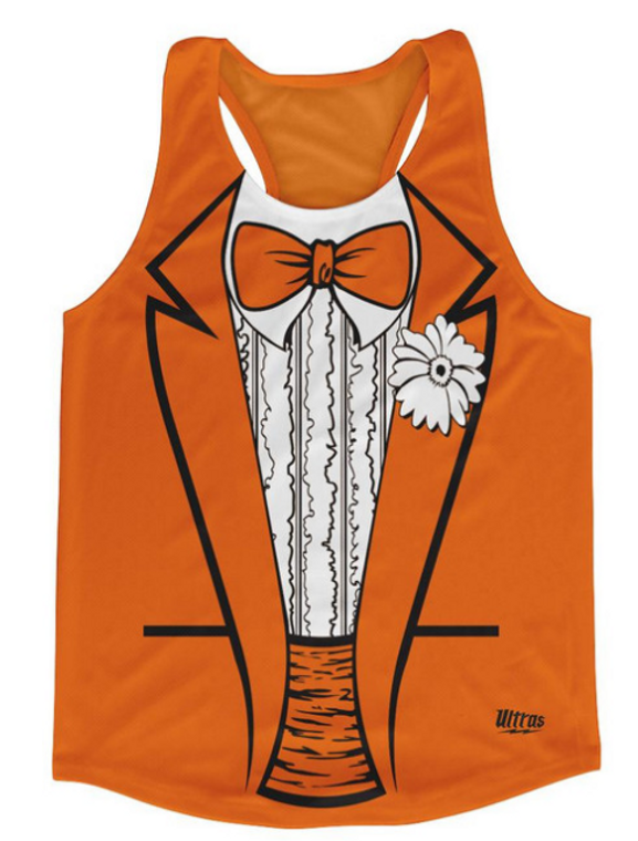 ADULT 3X-LARGE- Orange Tuxedo Dumb and Dumber Running Tank Top Racerback Track and Cross Country Singlet Jersey Made In USA - Orange- Final Sale T2