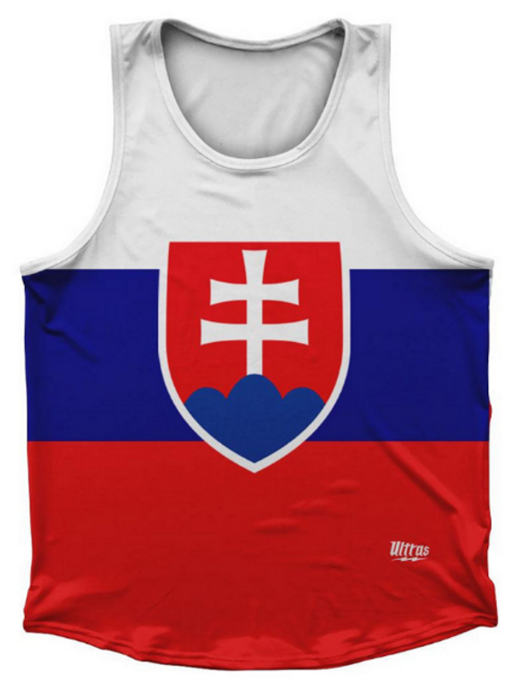 ADULT LARGE-Slovakia Country Flag Sport Tank Top Made In USA - Blue Red White- Final Sale SL7